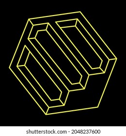 Impossible shape. Web design element. Optical illusion object. Line design. Geometric figure.