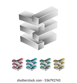 Impossible Shape. White Background. Colorful Trendy Creative Sign With Optical Illusion. Paradox Element. Unreal Geometrical Symbol In A Surreal Escher Style. Vector Illustration