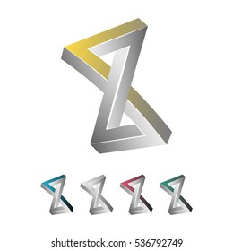 Impossible Shape. White Background. Colorful Trendy Creative Sign With Optical Illusion. Paradox Element. Unreal Geometrical Symbol In A Surreal Escher Style. Vector Illustration