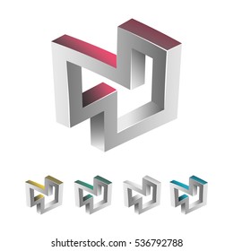 Impossible Shape. White Background. Colorful Trendy Creative Sign With Optical Illusion. Paradox Element. Unreal Geometrical Symbol In A Surreal Escher Style. Vector Illustration