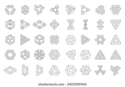 Impossible shapes collection. Isolated on white background. Abstract geometric shapes set . Vector illustration.