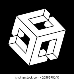Impossible shapes. Escher paradox. Web design element. Optical illusion object. Line design.