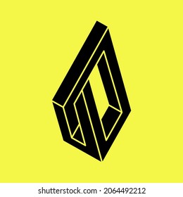 Impossible shapes. Line design. Escher style. Isolated on a yellow background. Vector illustration. Optical illusion object. Optical art.