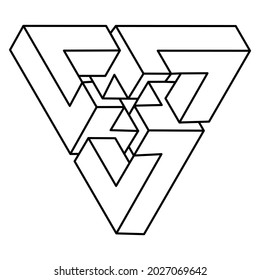 Formas imposibles. Diseño de línea. Aislado sobre un fondo blanco. Ilustración vectorial. Objetos ópticos de ilusión. Arte óptico. Triángulo de geometría sagrada.