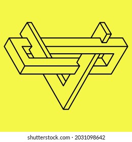 Formas imposibles. Diseño de línea. Aislado en un fondo amarillo. Ilustración vectorial. Objetos ópticos de ilusión. Op art. Cifras sagradas de geometría.