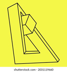 Impossible shapes. Line design. Isolated on a yellow background. Optical illusion objects. Optical art. Unreal geometric figures.