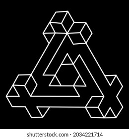 Impossible shapes. Line design. Isolated on a black background. Vector illustration. Optical illusion objects. Optical art triangle. Sacred geometry.