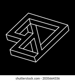 Impossible shapes. Line design. Isolated on a black background. Vector illustration. Optical illusion objects. Optical art. Escher style. Geometric figures.