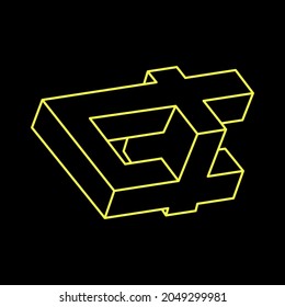 Impossible shapes. Line design. Isolated on a black background. Vector illustration. Optical illusion objects. Optical art. Geometric figure.