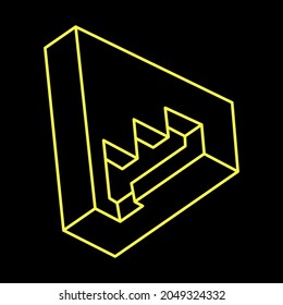 Impossible shapes. Line design. Isolated on a black background. Vector illustration. Optical illusion objects. Optical art. Geometric figure.