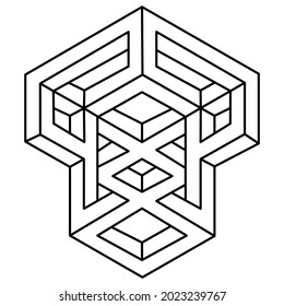 Impossible shapes logo design, optical illusion object. Op art figure.