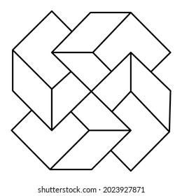 Impossible shapes logo design, optical illusion objects. Op art figure on a white background.