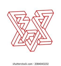 Impossible shapes. Logo. Optical illusion. Sacred geometry figure. Abstract eternal geometric objects. Impossible endless outline. Optical art. Impossible geometry shape on a white background.