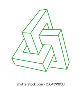 Impossible shapes. Logo. Optical illusion. Sacred geometry figure. Abstract eternal green geometric object. Impossible endless outline. Optical art. Impossible geometry shape on a white background.