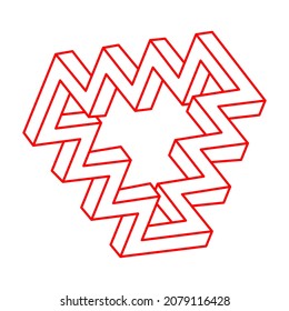 Formas imposibles. Logotipo. Figura sagrada de la geometría. Ilusión óptica. Resumen de objetos geométricos eternos. Arte óptico. Forma de geometría imposible sobre un fondo blanco. Paradoja de Line art. Escher.
