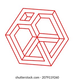 Impossible shapes. Logo. Sacred geometry. Optical illusion. Abstract eternal geometric object. Impossible endless outline. Line art. Impossible geometry object on a white background. Optical art.