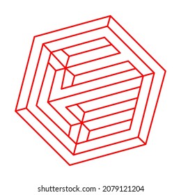 Formas imposibles. Logotipo. Cifras sagradas de geometría. Ilusión óptica. Resumen de objeto geométrico eterno. Imposible contorno interminable. Arte óptico. Forma de geometría imposible sobre un fondo blanco. 