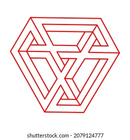 Impossible shapes. Logo. Sacred geometry. Optical illusion figure. Abstract eternal geometric objects. Optical art. Impossible geometry shape on a white background. Line art. Escher style.
