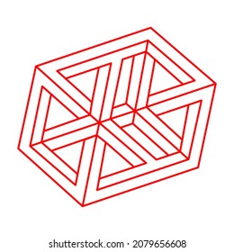 Impossible shapes. Logo. Sacred geometry. Optical illusion. Abstract eternal geometric object. Impossible endless outline. Line art. Optical art. Impossible geometry shape on a white background.