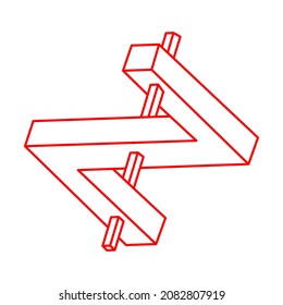 Impossible shapes. Logo. Sacred geometry. Optical illusion figure. Abstract eternal geometric objects. Impossible endless outline. Line art. Op art. Impossible geometry shape on a white background.