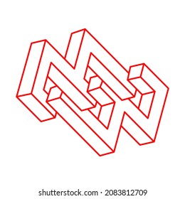 Impossible shapes. Logo. Sacred geometry. Optical illusion. Abstract eternal geometric objects. Impossible endless outline. Impossible geometry object on a white background. Optical art.