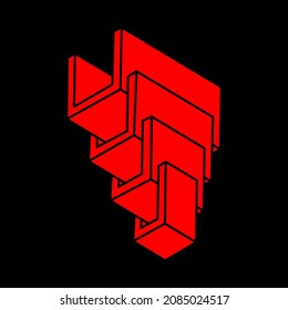 Impossible shapes. Logo. Sacred geometry. Optical illusion. Abstract eternal geometric object. Optical art. Impossible geometry symbol on a black background. Escher style.