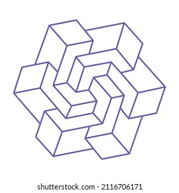 Impossible shapes. Logo. Sacred geometry figures. Optical illusion. Abstract eternal geometric objects. Impossible endless outline. Optical art. Impossible geometry shape on a white background.