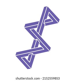 Impossible shapes. Logo. Sacred geometry figures. Optical illusion. Abstract eternal geometric object. Line art. Optical art. Impossible geometry shape on a white background. Escher paradox.
