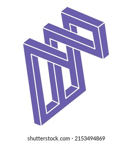 Formas imposibles. Logotipo. Cifras sagradas de geometría. Ilusión óptica. Resumen de objeto geométrico eterno. Arte de línea. Arte óptico. Forma geométrica imposible sobre un fondo blanco. Paradoja de Escher.