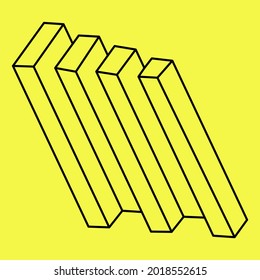Impossible shapes. Optical illusion. Abstract eternal geometric object. Impossible endless outline. Impossible geometry symbol on a yellow background. Sacred geometry. Op art.