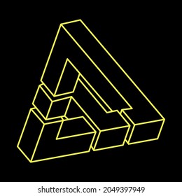Impossible shapes. Optical illusion. Abstract eternal geometric object. Impossible endless outline. Impossible geometry symbol on a black background. Optical art.
