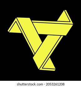 Impossible shapes. Optical illusion. Abstract eternal geometric object. Impossible endless outline. Impossible geometry symbol on a black background. Optical art. Escher style.