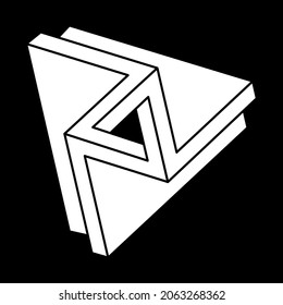 Impossible shapes. Optical illusion. Abstract eternal geometric object. Impossible endless outline. Escher style. Impossible geometry symbol on a black background. Optical art figure.