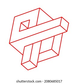 Impossible shapes. Optical illusion. Abstract eternal geometric objects. Impossible endless outline figure. Impossible geometry symbol on a white background. Optical art. Logo.