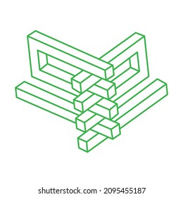 Impossible shapes. Optical illusion. Abstract eternal geometric objects. Impossible endless outline logo. Impossible geometry symbol on a white background. Optical art.