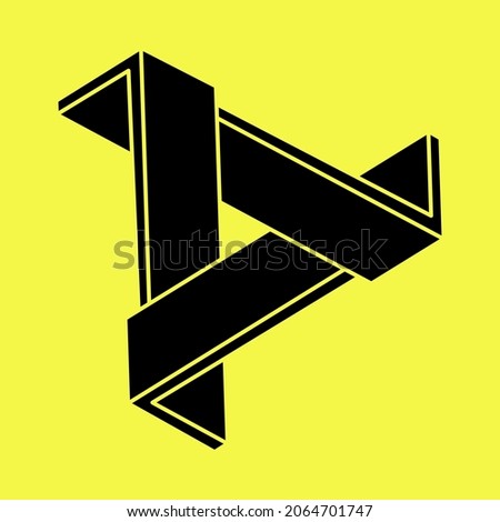 Impossible shapes. Optical illusion figure. Abstract eternal geometric object. Impossible endless outline. Escher paradox. Impossible geometry symbol on a yellow background. Optical art.