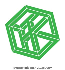 Impossible shapes. Optical illusion logo. Sacred geometry figure. Abstract eternal geometric object. Impossible endless outline. Optical art. Impossible geometry shape on a white background.