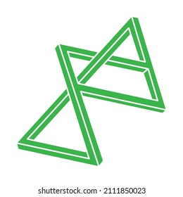 Formas imposibles, logotipo de ilusión óptica, vector. Objetos verdes de arte óptico. Cifras geométricas.
