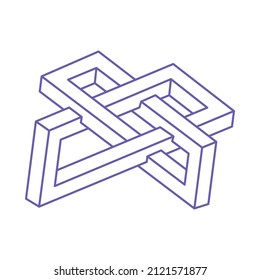 Impossible shapes, optical illusion logo in trendy 2022 Very Peri color, vector. Optical art objects. Geometric figures. Tattoo.