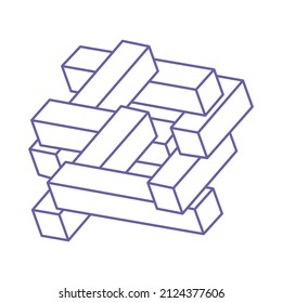 Formas imposibles, logotipo de ilusión óptica en el moderno 2022 Color muy Peri, vector. Objetos de arte óptico. Cifras geométricas.