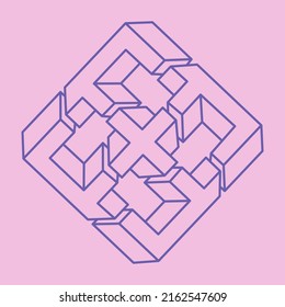 Formas imposibles, logotipo de ilusión óptica, vector. Objetos de arte óptico. Cifras geométricas.