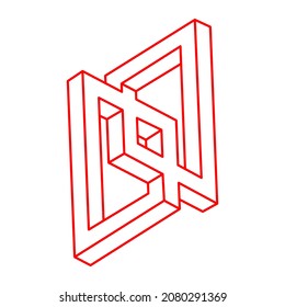 Impossible shapes. Optical illusion. Sacred geometry figure. Abstract eternal geometric object. Impossible endless outline. Optical art. Impossible geometry shape on a white background. Escher style.