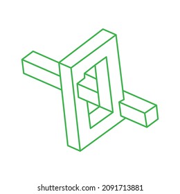 Impossible shapes. Optical illusion. Sacred geometry figure. Abstract eternal geometric objects. Impossible endless outline logo. Optical art. Impossible geometry shape on a white background.