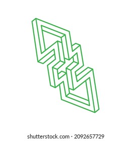 Impossible shapes. Optical illusion. Sacred geometry figure. Abstract eternal geometric object. Logo. Impossible endless outline. Optical art. Impossible geometry shape on a white background.