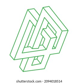 Impossible shapes. Optical illusion. Sacred geometry figure. Abstract eternal geometric objects. Impossible endless outline logo. Optical art. Impossible geometry shape on a white background.