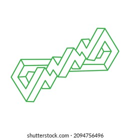 Formas imposibles. Ilusión óptica. Figura sagrada de la geometría. Resumen de objetos geométricos eternos. Imposible logotipo de contorno interminable. Arte óptico. Forma de geometría imposible sobre un fondo blanco.