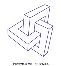 Formas imposibles. Ilusión óptica. Figura sagrada de la geometría. Resumen de objeto geométrico eterno. Imposible contorno interminable. Arte óptico. Forma de geometría imposible sobre un fondo blanco.