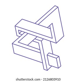 Impossible shapes. Optical illusion. Sacred geometry figure. Abstract eternal geometric object. Impossible endless outline. Optical art. Impossible geometry shape on a white background. Logo.