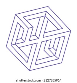 Impossible shapes, optical illusion tattoo, vector. Optical art objects. Logo in trendy 2022 Very Peri color. Geometric figures.
