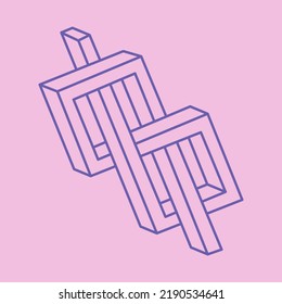 Impossible shapes. Optical illusion Tattoo. Sacred geometry figures. Logo. Abstract eternal geometric object. Impossible endless outline. Optical art. Impossible geometry shape on a pink background.